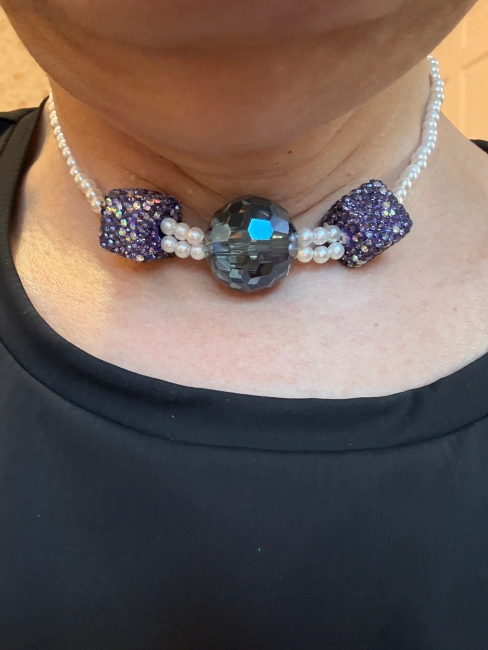 Elegant Hand-Crafted Purple and Pearl Beaded Choker Necklace